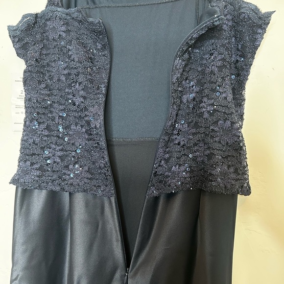 NWT Alex Evenings Navy Sequin Satin Maxi Evening Gown Dress Size 10 Tank Dress - Picture 2 of 10